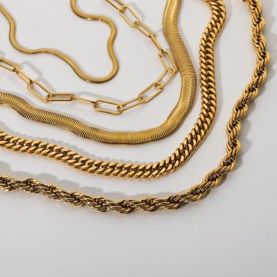 China Hiphop Fashion Multiple Styles 18k Gold Plated Curb Box Twist Cuban Snake Chain With Women Mens Stackable Stainless Steel Necklaces for sale