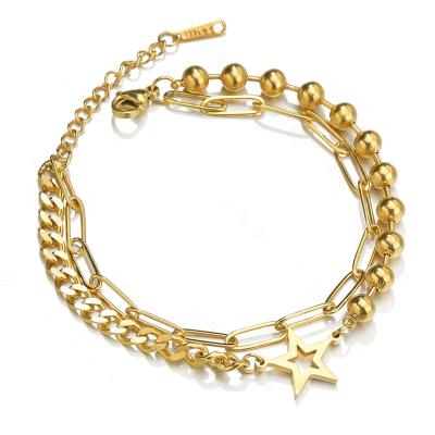 China YICAI Vintage Fashion Real Gold Plating Link Chain Adjustable Bracelets For Women Girl Star Stainless Steel Bangles for sale