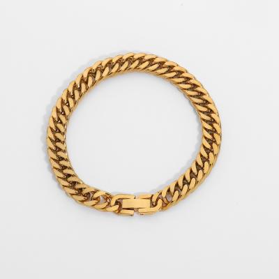 China YICAI punk 7.3mm Chunky Gold Cuban Chain Bracelet for Women 18k Gold Plated Miami Link Chain Stainless Steel Bracelet for sale