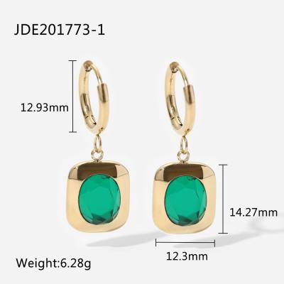 China BOHEMIA YICAI Square Green Real Gem 14k Gold Plating Huggie Earrings For Women Crystal Stainless Steel Hoop Earring for sale