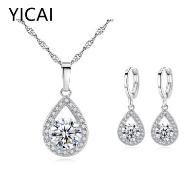 China Nickel free; Luxury Lead Free 5 Colors Zircon Waterdrop Necklace Earrings Set White Gold Plating Zircon Wedding Bridal Jewelry Sets for sale