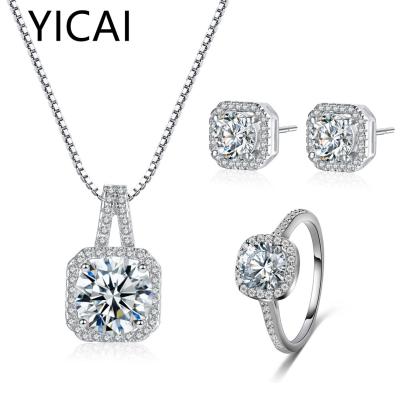 China Nickel free; Classic Wedding Jewelry CZ Bridal Ring Earrings Set Sparkling Cushion Lead Free Cut Cubic Zircon Bridal Jewelry Set for sale