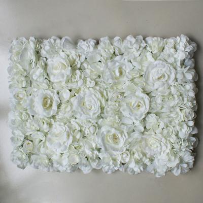 China Silk& Plastics wholesale wedding silk white rose and hydrangea artificial flower wall for indoor and outdoor decoration for sale