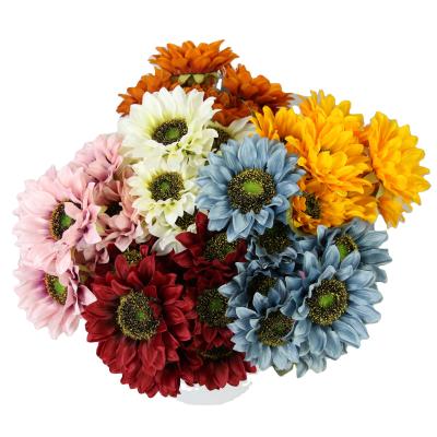 China High Quality 9 Head Natural Touch Silk Cheap Artificial Sunflower Wedding Flowers for sale