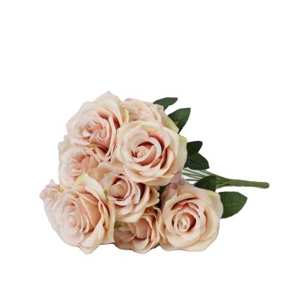 China Free sample home decorative flower artificial flowers rose bouquet decoration plastic flower for wedding for sale