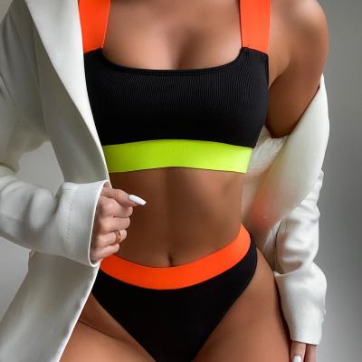 China Breathable Women's Bikini Patchwork Set Two Piece Split Filled Beachwear Swimwear Fashion Beachwear Bra Swimwear for sale