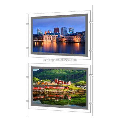 China Adertising Show A4 Double Side Led Crystal Poster Frame Backlit Light Box Sign Holder For Real Estate Windows Hanging Display for sale