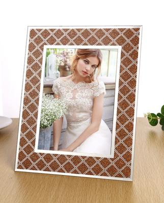 China Modern Simplicity Crushed Diamond Wedding Mirror Photo Frame Crystal Silver Glass Picture Frame for Photography Size 4*6inch for sale