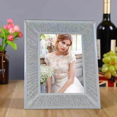 China Modern Simplicity The Mirror Broken Diamond Crystal Photo Frame With Happy Birthday Silver Wedding Glitter Picture Frame Glass Picture Size 8*10 for sale