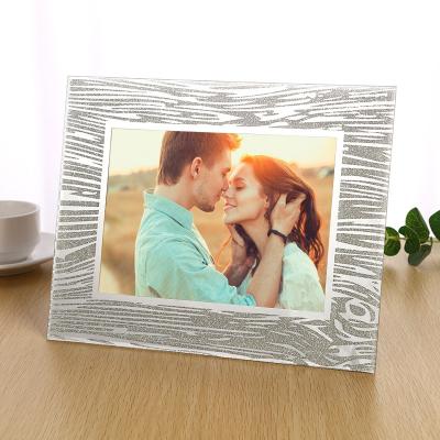 China Modern Simplicity The Mirror Broken Diamond Crystal Photo Frame With Glass Happy Birthday Silver Wedding Glitter Picture Frame Picture Size 6inches for sale