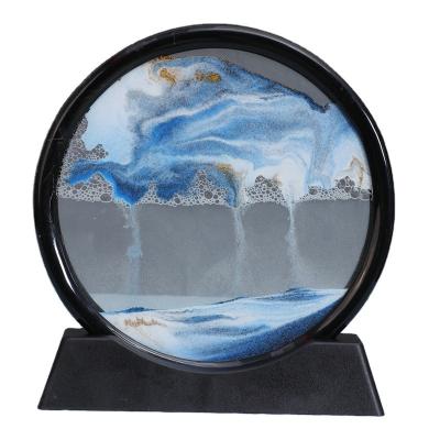 China New Europe Style Hourglass 3D Moving Sand Art Mountain Flowing Sand Picture Around Display Quicksand Glass Dynamic Painting For Gifts for sale