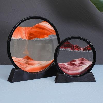 China Europe Hourglass 3D Moving Sand Art Mountain Flowing Sand Picture Around Display Quicksand Glass Dynamic Painting For Gifts for sale