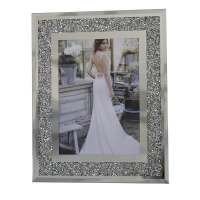 China Simplicity Wedding Diamond Modern Glass Mirror Frame Silver Crystal Photo Frame Size 6 710 Inches for sale