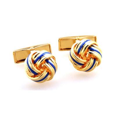 China Eco friendly Blue paint plated 18K gold brass Love Knot Cufflinks for Men necklace brooches pins for sale