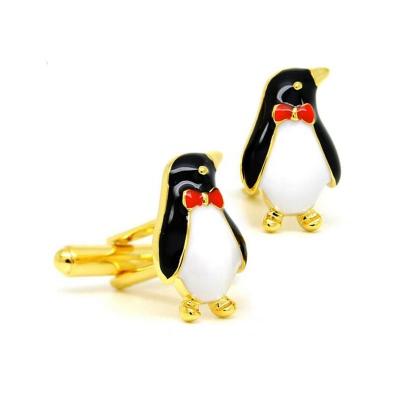 China Eco friendly Fashionable New Custom Design 3D Gold Enamel Penguin Cufflinks brooches pins tie clips for sale