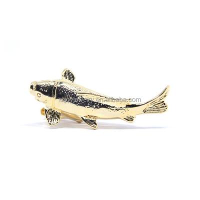 China Eco friendly Custom Jewelry 316L Stainless Steel brass gold Fish Style Charm Fashion Novelty Cuff & Tie Clips for sale