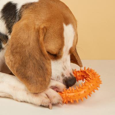 China Stocked Spiky Ring dog pet soft rubber giggle sounds chewing toy training ball for sale