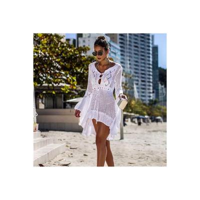 China Wholesale High Quality Sleeve Loose V Neck Breathable Knitted Crochet Dress Cover Up Sweater for sale