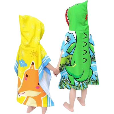 China Children's bath towel cap children's bathrobe cartoon printing hood safe for children can wear bath towel beach towel for sale