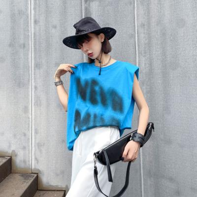 China Breathable Breathable T-shirt For Women Print Neck Tank Vest Fashion Sleeveless Summer Tide Around Loose Top Spring for sale