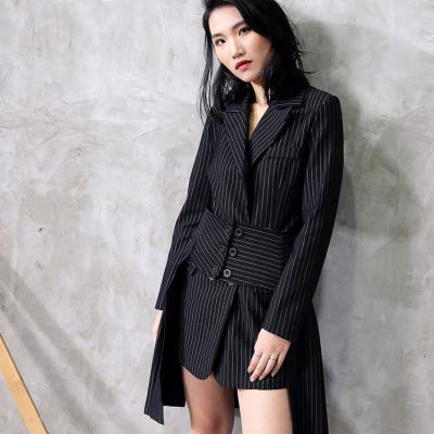 China Women's Breathable Striped Blazer Skirt Asymmetric Pleated Two-piece Set Fashion Spring Tide Spring Summer for sale