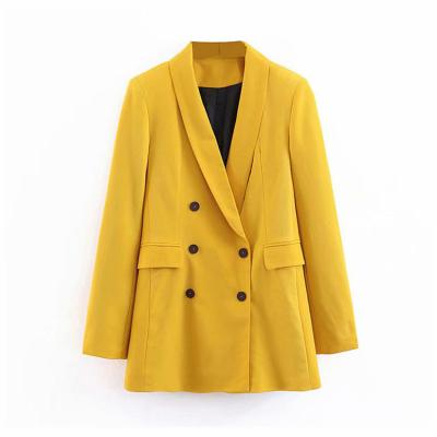 China Women Autumn Spring Casual Breathable Double Breasted V-Neck Yellow V-neck Long Sleeve Fashion Tide for sale