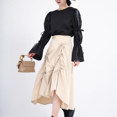 China Summer breathable spring spring skirt with bow high exposure slim dress A waist line solid color belt for women fashion tide for sale