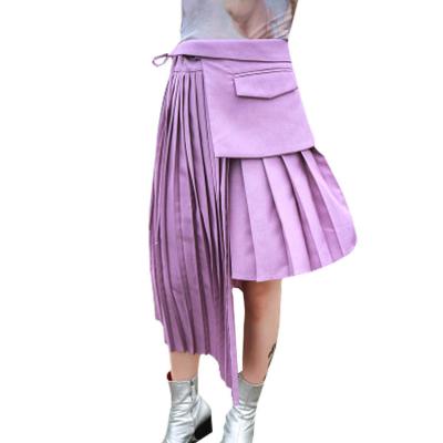 China Spring Autumn Women's Suit Dress Breathable Solid Color Breathable Skirt Pleated Fashion Asymmetric Irregular Tide for sale