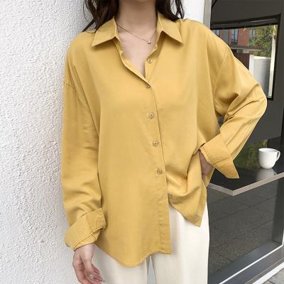 China Spring Lapel Long Sleeve Breathable Elegant Office Loose Casual Shirt Plus Size Women's Blouses And Shirts for sale