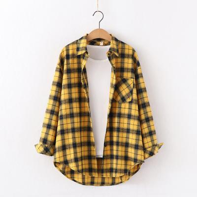 China New Breathable Women's Plaid Shirts Plus Size Blusas Femininas Collar Female Plaid Shirt Turn-Down Waist Slim Cotton Blouse Long Sleeve for sale