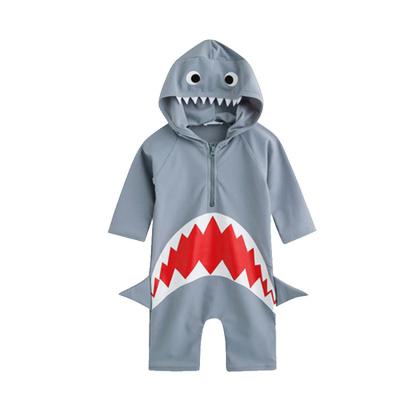 China Baby Boy Toddler Boy Hoodie Swimwear Shark Print Breathable Beachwear One-Piece Zipper Bathing Wear Bikini for sale