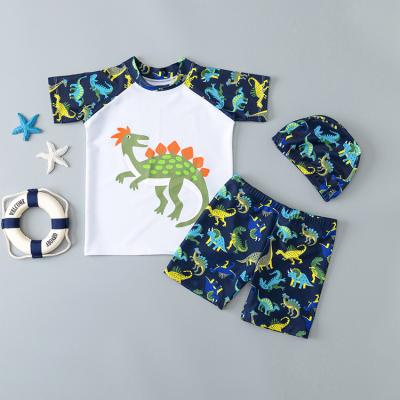 China Breathable Baby Toddler Boys Two Pieces Swimsuit Set Swimwear Dinosaur Swimwear Rash Guards With Hat UPF 50+ for sale