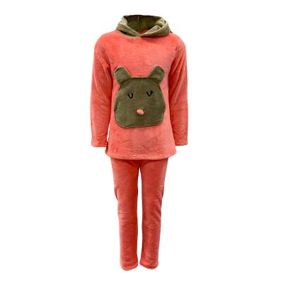 China Water Absorb Custom Winter Applique Sleepwear Flannel Pajamas Set Hooded Women's Thick Fleece Home Wear Two Pieces Pajama Suits for sale