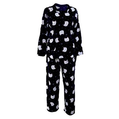 China Custom Wholesale Water Absorb Full Printed Digital Printing Thicken Fleece Sleepwear Long Sleeves Pajama Nightgowns Sets Women's Lounge Wear for sale