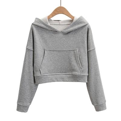 China Fashionable Women's Top Custom Comfortable White Cropped Workout Terry Cotton Pullover Hoodie No String Breathable Crop Hoodies for sale