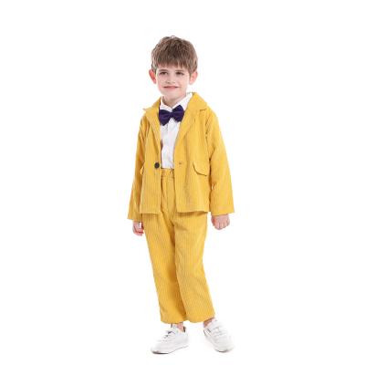 China ENGLAND STYLE Kid Boys Shirt Solid Corduroy Sets Spring Autumn Boy Formal Birthday Party Set For Gifts for sale