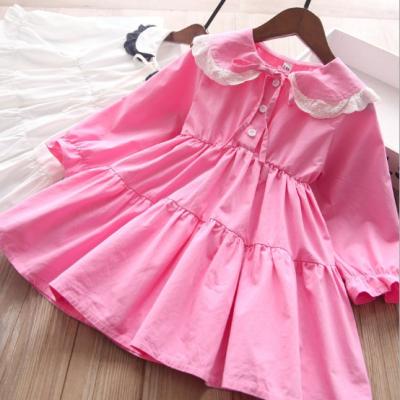 China 2021 Princess Kid Girl Breathable Lace Collar Long Sleeves Dress 100% Cotton for sale