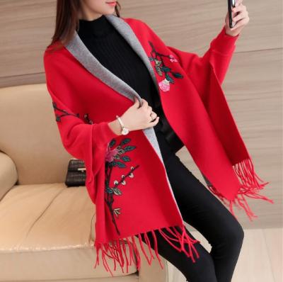 China Polyester Lady Scarf Embroidery Shawl Women Polyester Material Outwear for sale