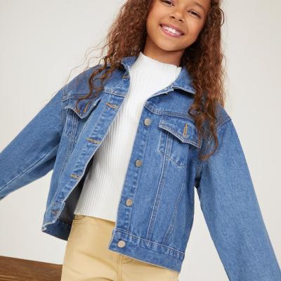 China New Products Jean Jackets Girls Flap Detail Girls Denim Jacket Breathable Drop Shoulder Trucker Denim Jacket for sale