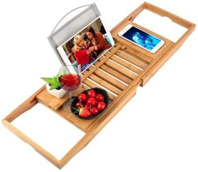 China Expandable Bathtub Tub Caddy Sustainable Bamboo Tray Cart for Reading Rack for sale