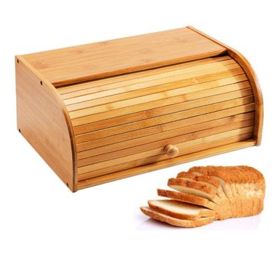 China Sustainable Bamboo Roll Box Desktop Bread Box Kitchen Food Storage for sale