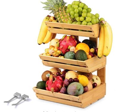 China Vegetable Bread Storage Stand Organizer Basket Stand Bamboo 3 Tier Fruit Basket Rack for sale