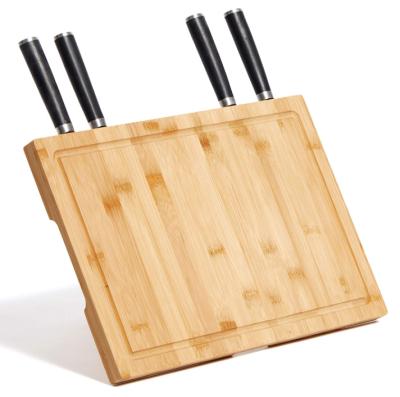 China Viable Bamboo Cutting Board With Knife Holders Knife Block Storage Holder Magnetic Cutting Plate for sale