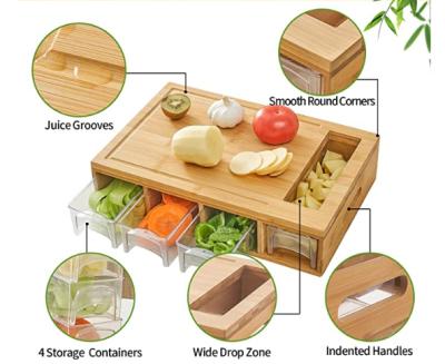 China Viable bamboo cutting board with containers, chopper with drawer trays for sale