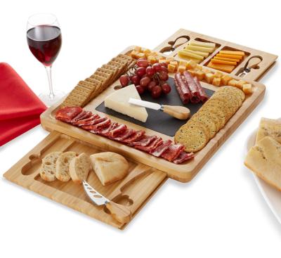 China Sustainable bamboo cheese board and knife set with removable slate cheese plate for sale