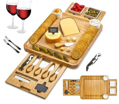 China Sustainable bamboo cheese board with 2 ceramic bowls 2 serving plates. Magnetic Bamboo 2 Drawer Cutlery Knife Set for sale