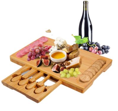 China Sustainable Bamboo Cheese Board With Slide-out Drawer By Knife Set for sale