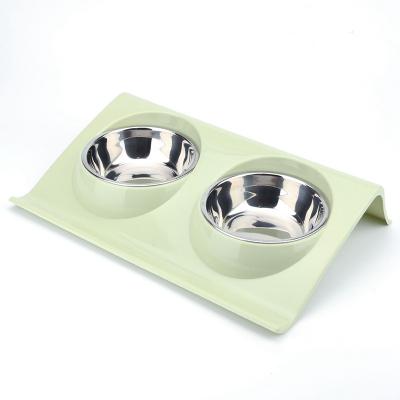 China Sustainable Wholesale Pet Bowls Stainless Steel Double Water Bowl Feeder Table Feeder Bowl For Dog Cat for sale