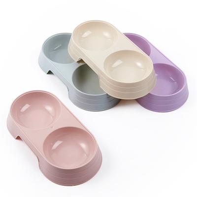 China Sustainable Custom Multicolor Pet Bowls Double Dog Feeding And Drinking Water Bowls Food Pets Supplies Plastic Bowls for sale