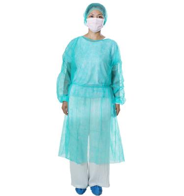 China Knit Cuff Hubei Green PP Disposable Isolation Gown With Elastic Cuffs for sale